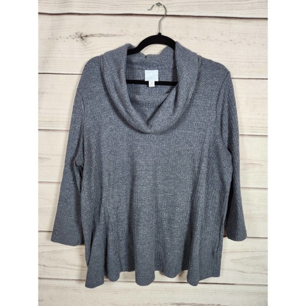 Sunday Womens Sweatshirt Cowl Neck Long Sleeve Knitted Pullover Gray 1X